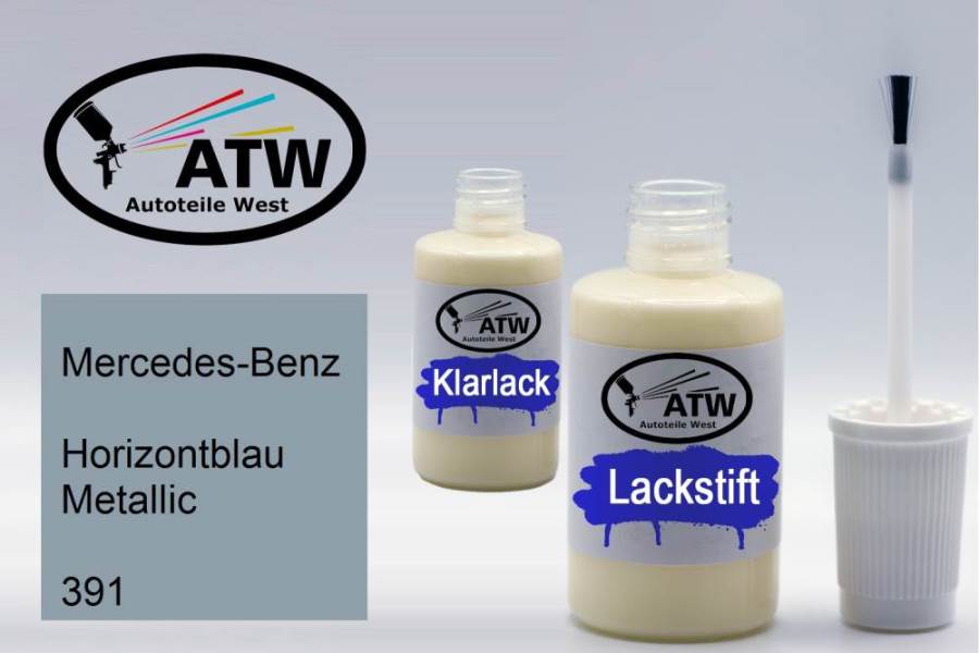 Mercedes-Benz, Horizontblau Metallic, 391: 20ml Lackstift + 20ml Klarlack - Set, von ATW Autoteile West.